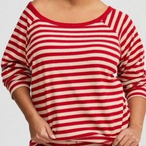 Red and Oatmeal Striped Women's TORRID LOUNGE TOP Size 1